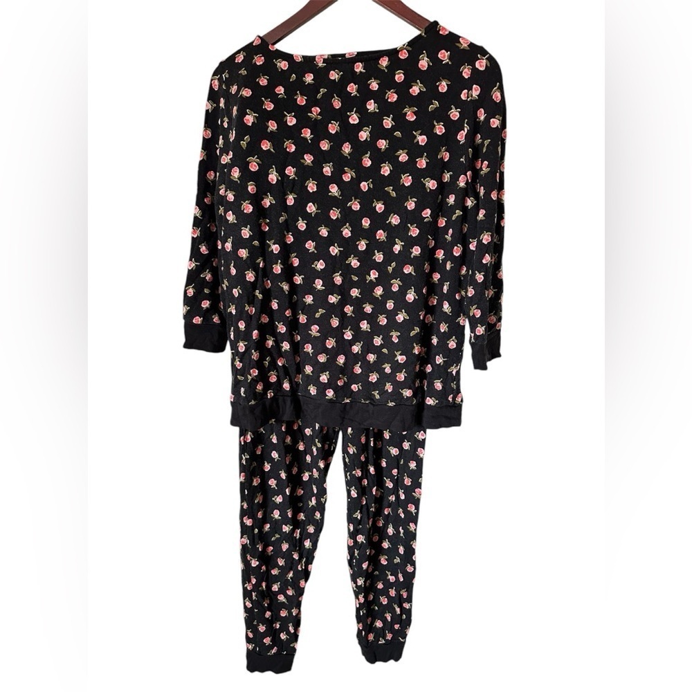 Kate Spade women's comfy 2 pc roses pajamas with pockets black pink size XS/S